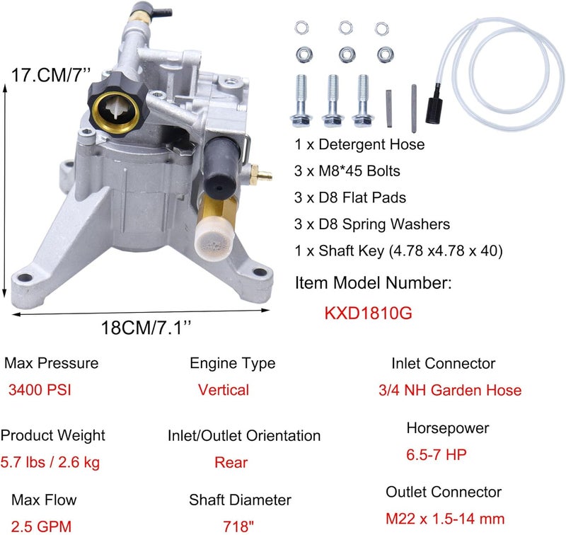 MOCW 7/8" Shaft Vertical Pressure Washer Pump 3400PSI 2.5GPM Power Washer Pump Replacement for Honda, for Simpson, for RYOBI,For Briggs and For Stratton, Subaru, for Craftsman 308653078, GCV160, GCV190 - Image 4